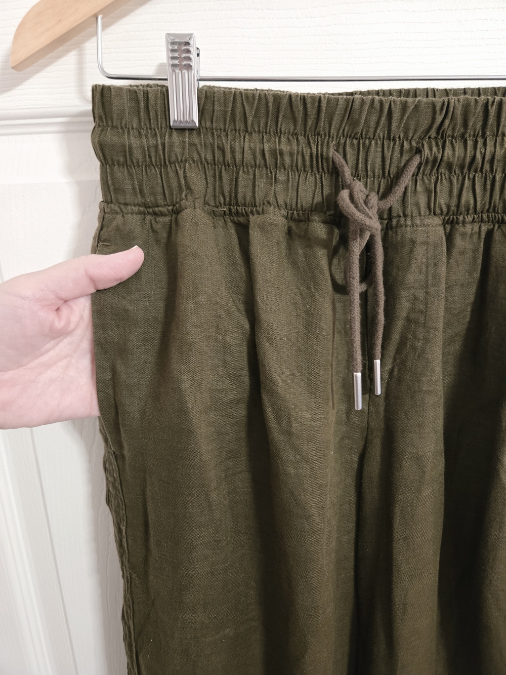 Quince Women's Olive Green Linen Elastic Waist Wide-Leg Pants Size Small - Picture 3 of 7